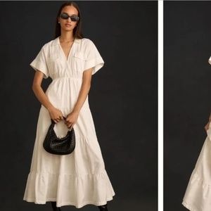 Anthropologie Maeve Short-Sleeve V-Neck Tiered Maxi Dress